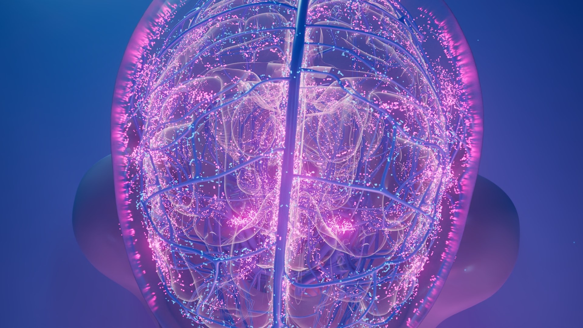3d animation of Neon pink brain activity top down shot.jpg